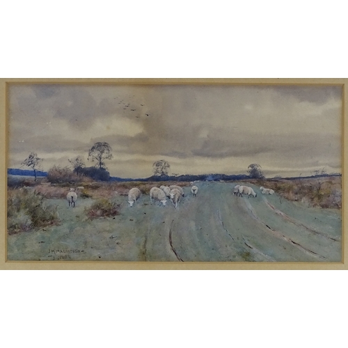 1403 - John Mackintosh, watercolour, on the Common, 1884, signed with RI Exhibition label verso, 6.5