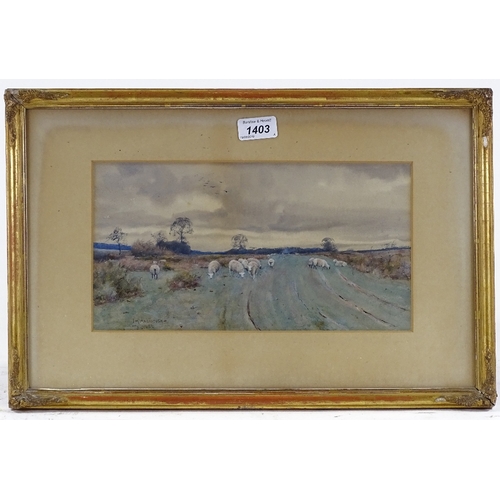 1403 - John Mackintosh, watercolour, on the Common, 1884, signed with RI Exhibition label verso, 6.5