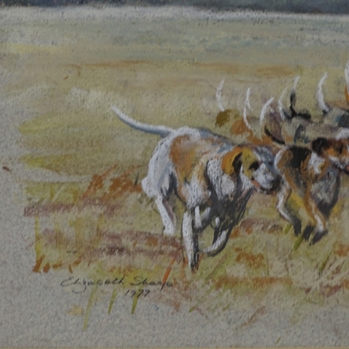 1405 - Elizabeth Shaye, coloured pastels, hunting scene, 1977, 12