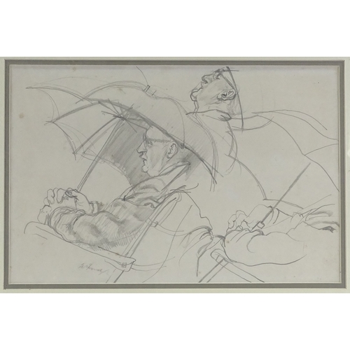 1406 - Sir Walter Westley Russell RA (1867 - 1949), pencil sketch, figure with umbrella, signed, 9