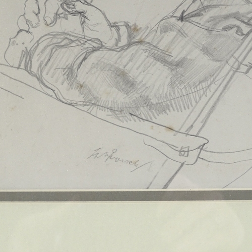 1406 - Sir Walter Westley Russell RA (1867 - 1949), pencil sketch, figure with umbrella, signed, 9