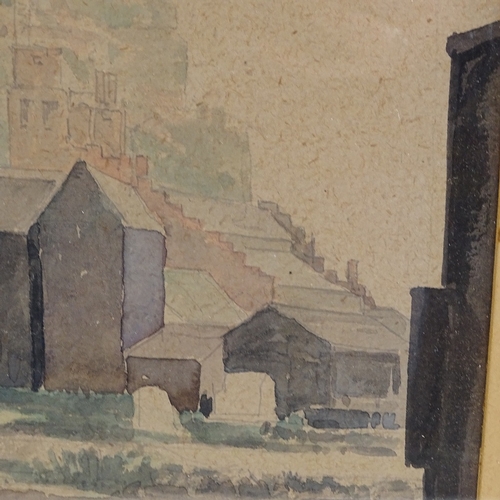 1410 - Early 20th century watercolour, the net huts at Hastings, indistinctly signed, 11