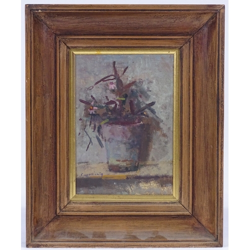 1001 - Fred Cuming, oil on board, still life flowers in a pot, signed, 9