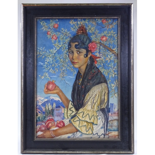 1003 - George Owen Wynne Apperley (1884 - 1960), watercolour, portrait of a girl with pomegranates, signed,... 