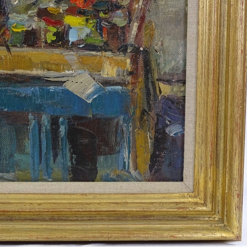 1004 - 20th century Russian School, oil on canvas, the artist's studio, inscribed verso in Cyrillic with da... 