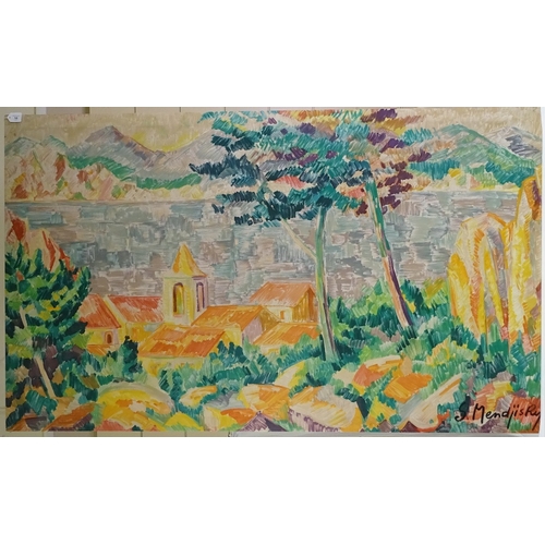 1010 - Serge Mendjisky (1929 - 2017), large oil on canvas, French coastal scene, signed, 42