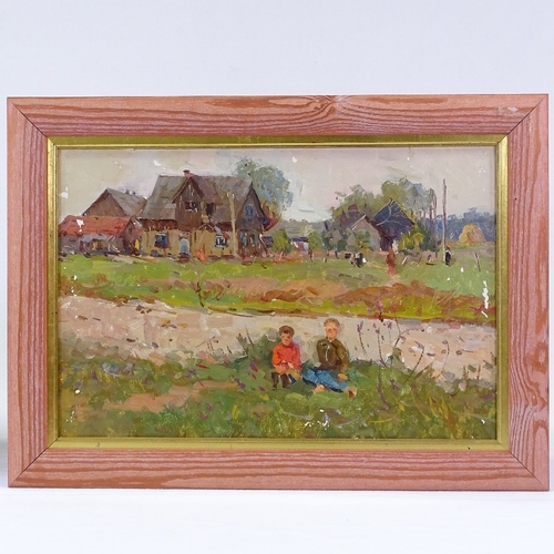 1012 - V S Gorbachenko, oil on board, the village, 1982, 12