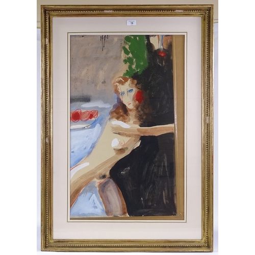 1016 - Valentin Khrushch (Russian 1943 - 2005), watercolour gouache, temptation, signed and dated 1990, als... 