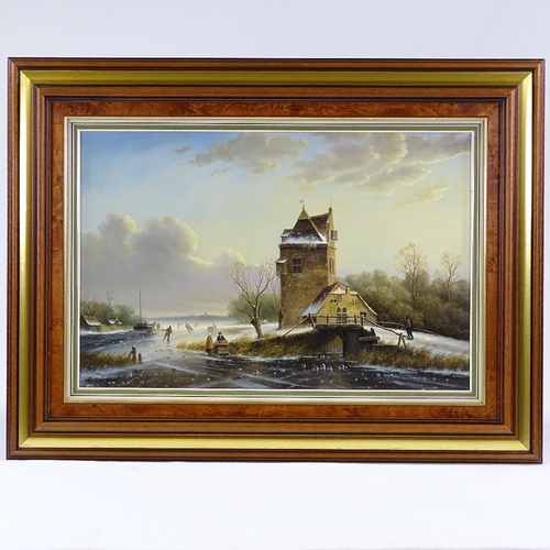 1021 - Ross Stefan, oil on panel, Dutch river scene, signed, 15