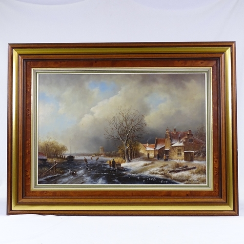 1022 - Ross Stefan, oil on panel, Dutch winter landscape, signed, 15