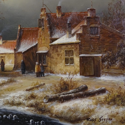 1022 - Ross Stefan, oil on panel, Dutch winter landscape, signed, 15