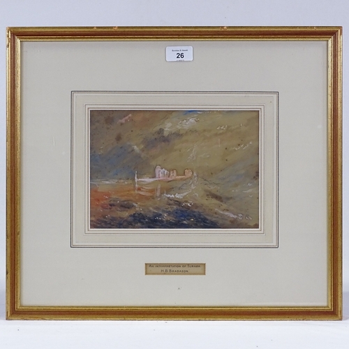 1026 - Hercules Brabazon Brabazon (1821 - 1906), watercolour, coastal view, signed with monogram, 7