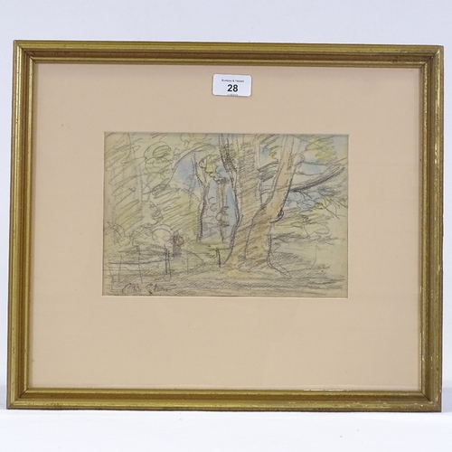 1028 - Philip Wilson Steer, charcoal/watercolour, figure in woodland, signed, 6.5