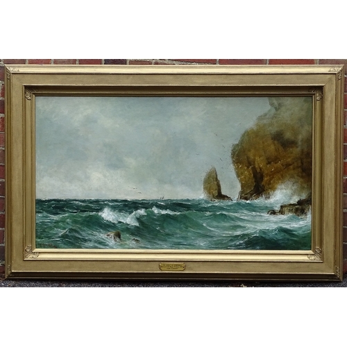 1030 - Harry Musgrave, oil on canvas, the coast of Cornwall, signed, exhibited at The Royal Academy in 1900... 