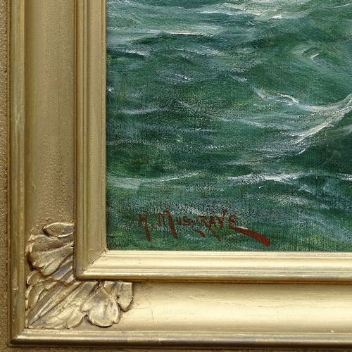 1030 - Harry Musgrave, oil on canvas, the coast of Cornwall, signed, exhibited at The Royal Academy in 1900... 