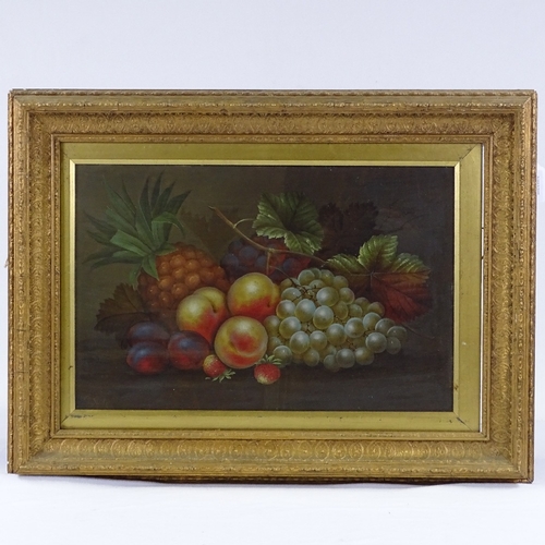 1033 - E Steele, 19th century oil on board, still life fruit, signed, 12