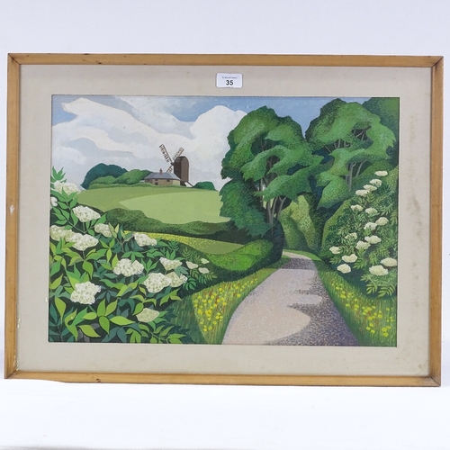 1035 - Stuart McCrorie, gouache, Icklesham Mill, signed and dated 1987, 15