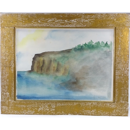 1043 - Michael B White, watercolour, coastal cliff view, signed, 21