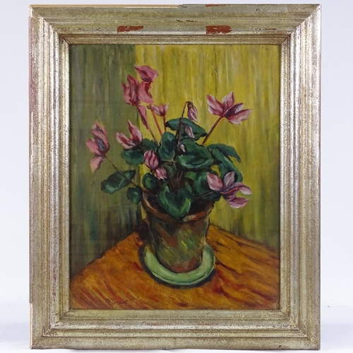 1044 - WITHDRAWN Follower of Duncan Grant, oil on board, still life pot plant, bears signature, 20