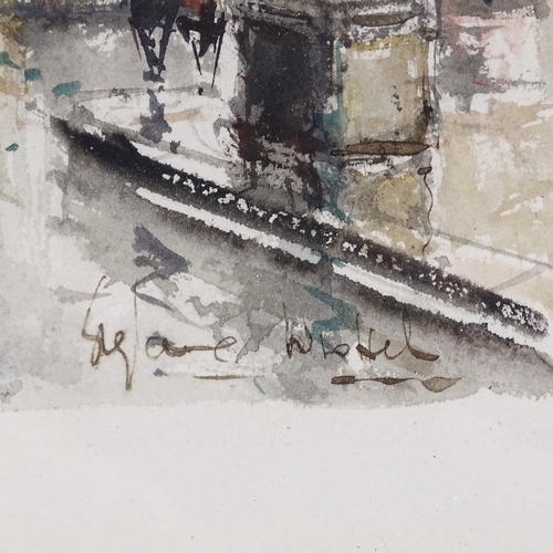 1046 - Watercolour, Continental street scene, indistinctly signed, 13.5