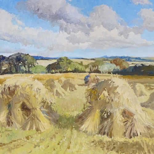 1052 - V M Harvey, oil on canvas board, cornfield, St Ives Society label verso, 18