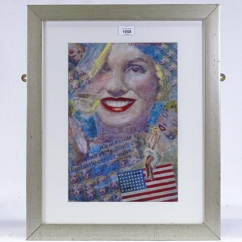 1058 - H McMaster, mixed media composition, Marilyn Monroe, inscribed verso, 15.5