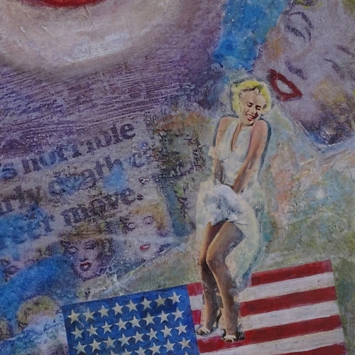 1058 - H McMaster, mixed media composition, Marilyn Monroe, inscribed verso, 15.5