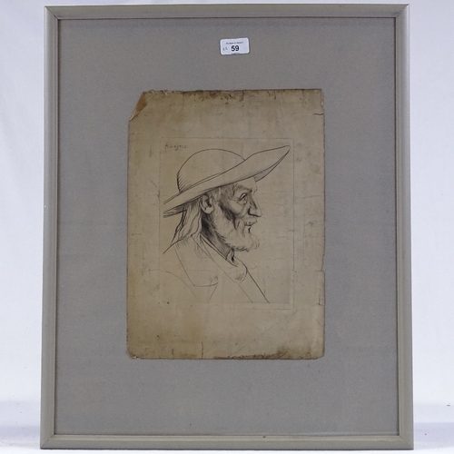 1059 - Alphonse Legros, etching, portrait of a man, plate size 9