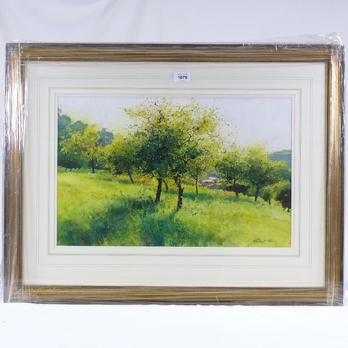 1070 - Richard Thorn, watercolour, orchard shade, signed, 13.5