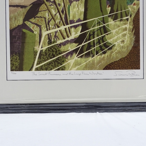 1071 - Simon Palmer, colour print, A Small Farmer and The Large Farm Worker, signed in pencil, no. 111/350,... 