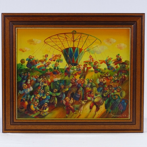 1083 - A Jalamova, oil on canvas, carnival scene, signed and dated 2007, 12