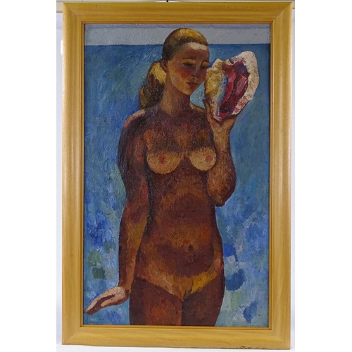 1089 - Alexander Alexandrovitch Tatarenko (1925 - 1999), oil on board, girl with a conch shell, 1968, signe... 