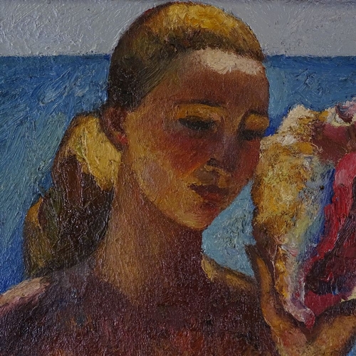 1089 - Alexander Alexandrovitch Tatarenko (1925 - 1999), oil on board, girl with a conch shell, 1968, signe... 