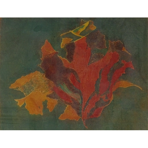 1095 - R A le Bas, coloured etching, leaf mould, signed in pencil, no. 9/50, plate size 9.5