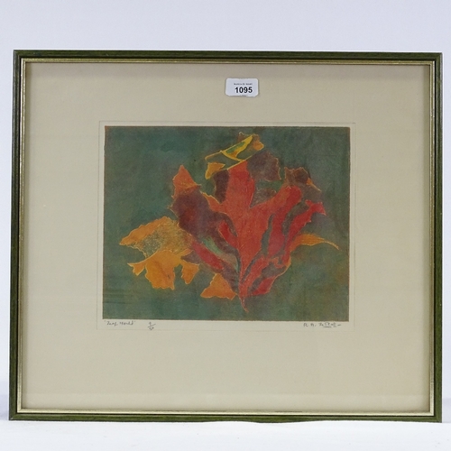 1095 - R A le Bas, coloured etching, leaf mould, signed in pencil, no. 9/50, plate size 9.5