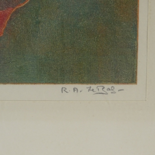 1095 - R A le Bas, coloured etching, leaf mould, signed in pencil, no. 9/50, plate size 9.5