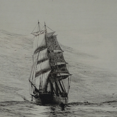 1099 - Harold Wyllie, etching, shipping off the coast at Falmouth, signed in pencil, plate size, 6.5