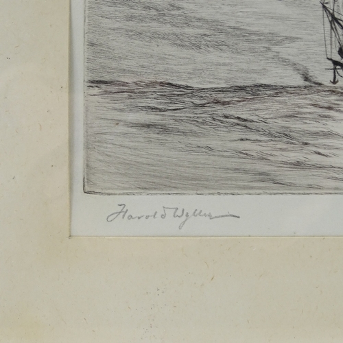 1099 - Harold Wyllie, etching, shipping off the coast at Falmouth, signed in pencil, plate size, 6.5