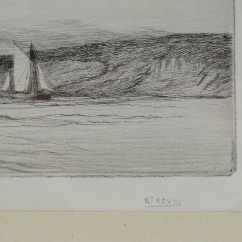 1099 - Harold Wyllie, etching, shipping off the coast at Falmouth, signed in pencil, plate size, 6.5