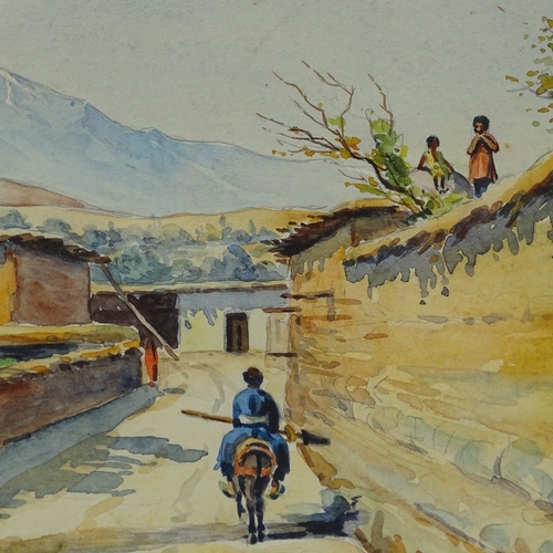 1100 - Demon, watercolour, street scene Tehran, signed, 8