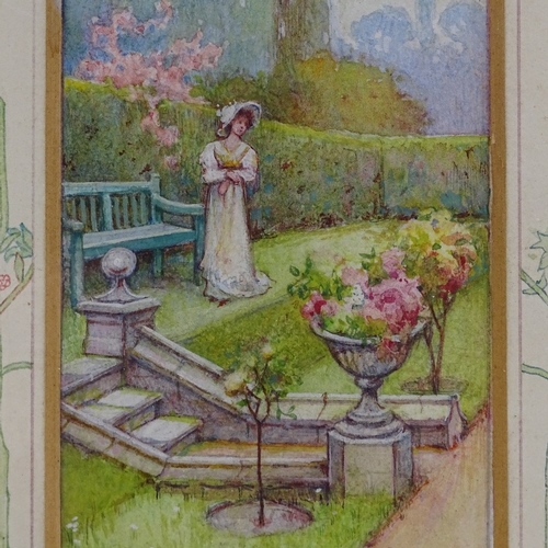 1101 - Watercolour, circa 1900, figure in gardens, unsigned, 7.5