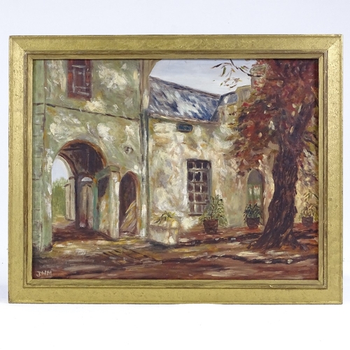 1105 - Oil on board, South African buildings, signed with monogram, 14