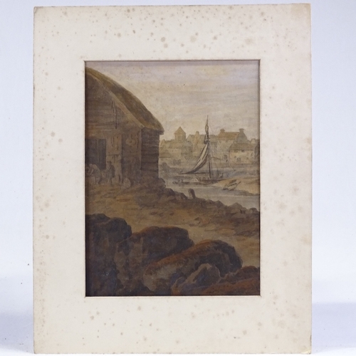 1107 - Attributed to F E Weirotter (1730 - 1771), watercolour, harbour scene, unsigned, 13