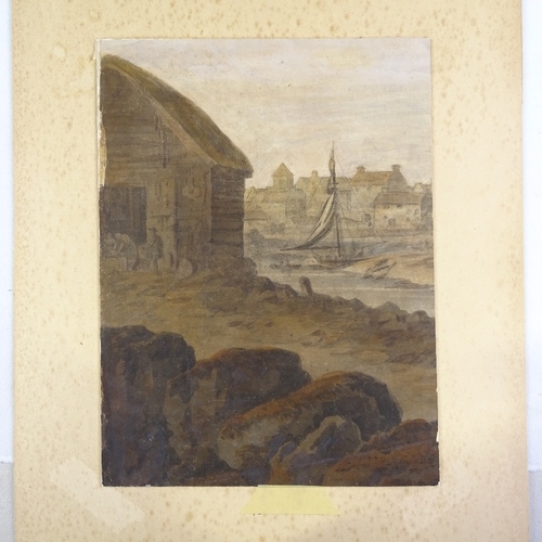 1107 - Attributed to F E Weirotter (1730 - 1771), watercolour, harbour scene, unsigned, 13