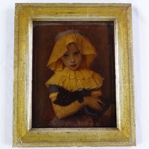 1109 - Alphons Bodenmuller (1847 - 1886), reverse painting on glass, portrait of a girl, signed, 9.5