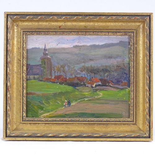 1114 - 19th/20th century oil on panel, figures in landscape, unsigned, 9