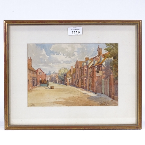 1116 - 19th century watercolour, street scene, signed with monogram, 7