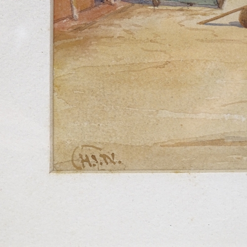 1116 - 19th century watercolour, street scene, signed with monogram, 7