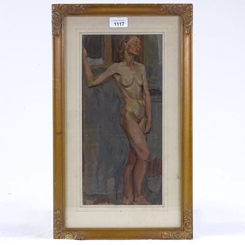 1117 - Early 20th century oil on board, nude life study, unsigned, 14