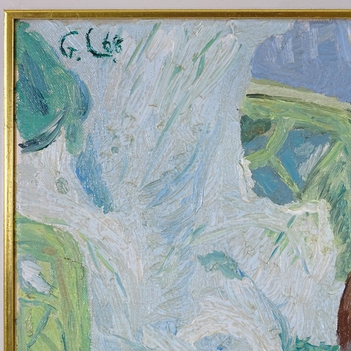 1122 - Oil on canvas, woman bathing, signed with monogram GL, dated 1968, 25